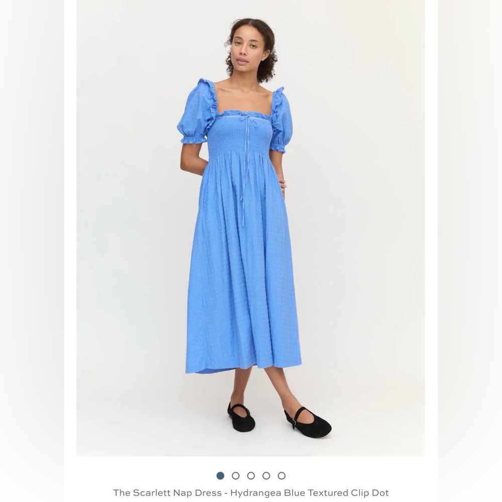 Hill house blue clip dot Hydrangea Blue Puff-Sleeve Midi Dress Scarlett